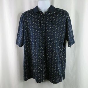 Tommy Hilfiger Golf Navy Blue Polo Shirt Mens L 100% Cotton Clubs Flag Ball SS